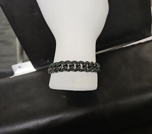 Source Unknown Green and Black Cuban Link Bracelet